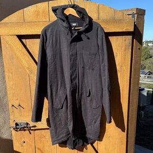 PAIGE Unique Thigh-Length Smokey Peat Hooded Men's Coat (Size Medium)